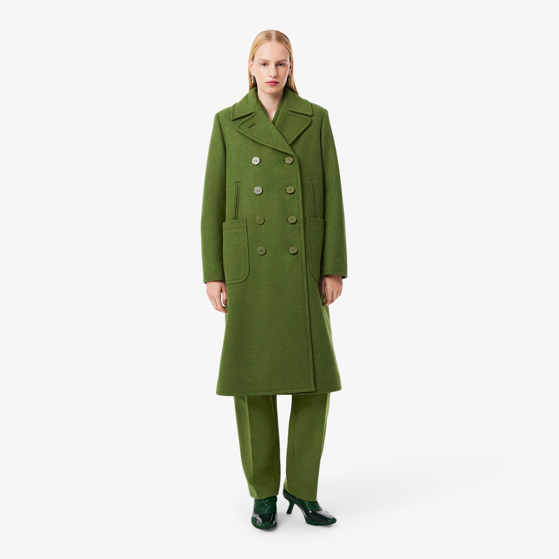 Runway Long Slub Wool Pea Coat image number 0