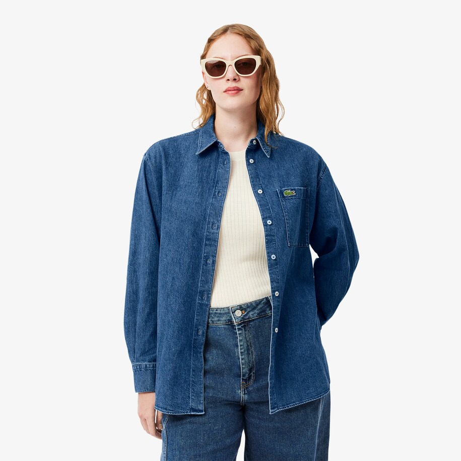Women's Lacoste Oversized Cotton Denim Shirt image number 6
