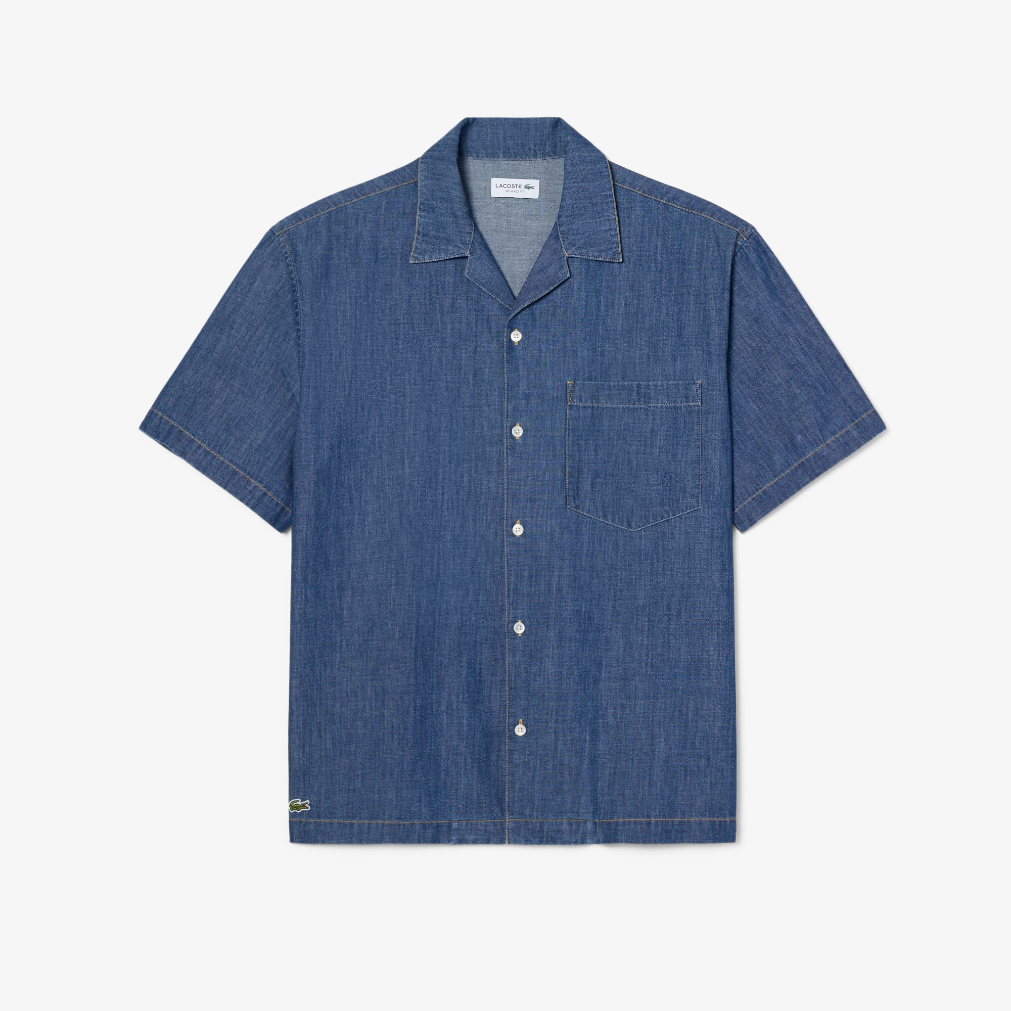 Relaxed Fit Open Neck Denim Shirt image number 3