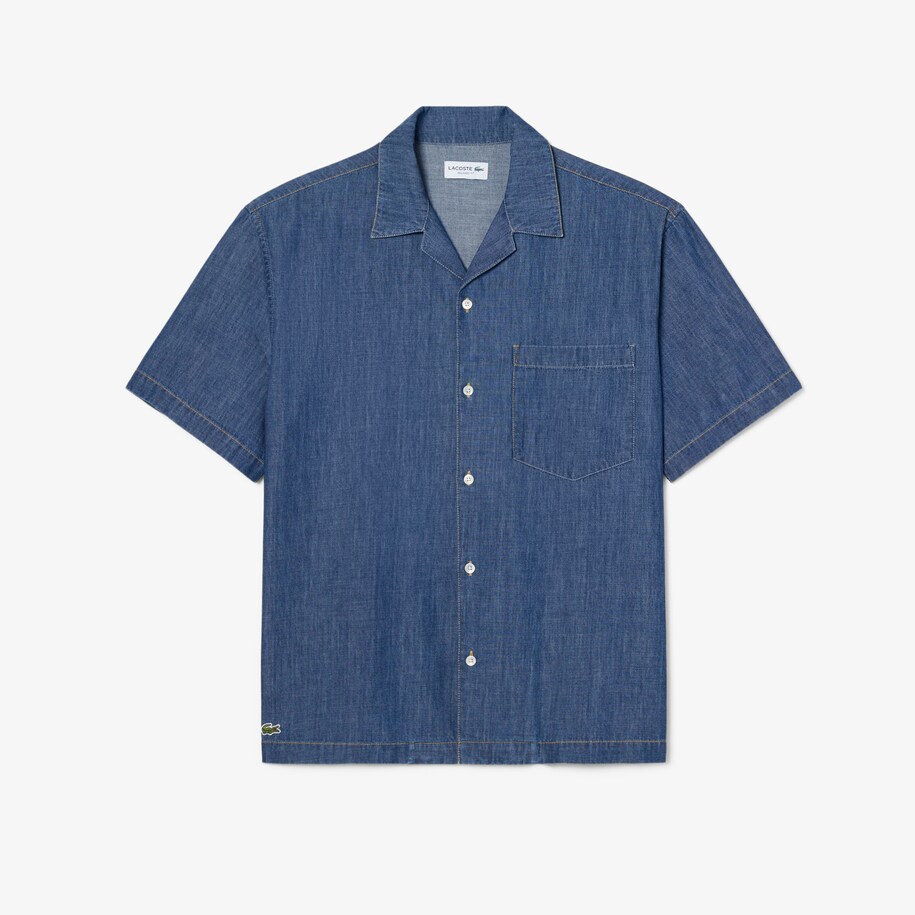Relaxed Fit Open Neck Denim Shirt image number 3
