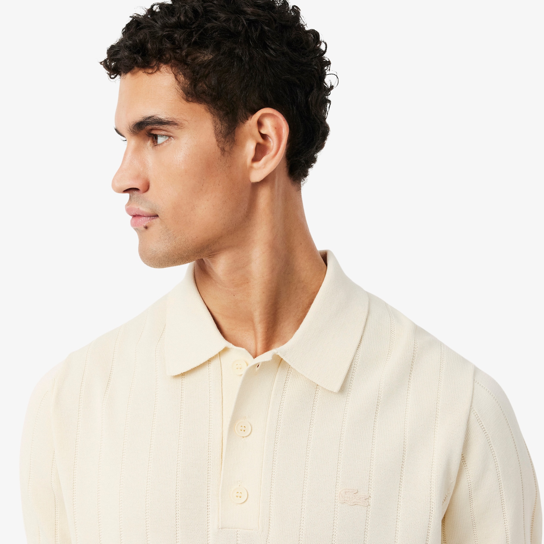 Fluid Ribbed Knit Polo Collar Sweater image number 1