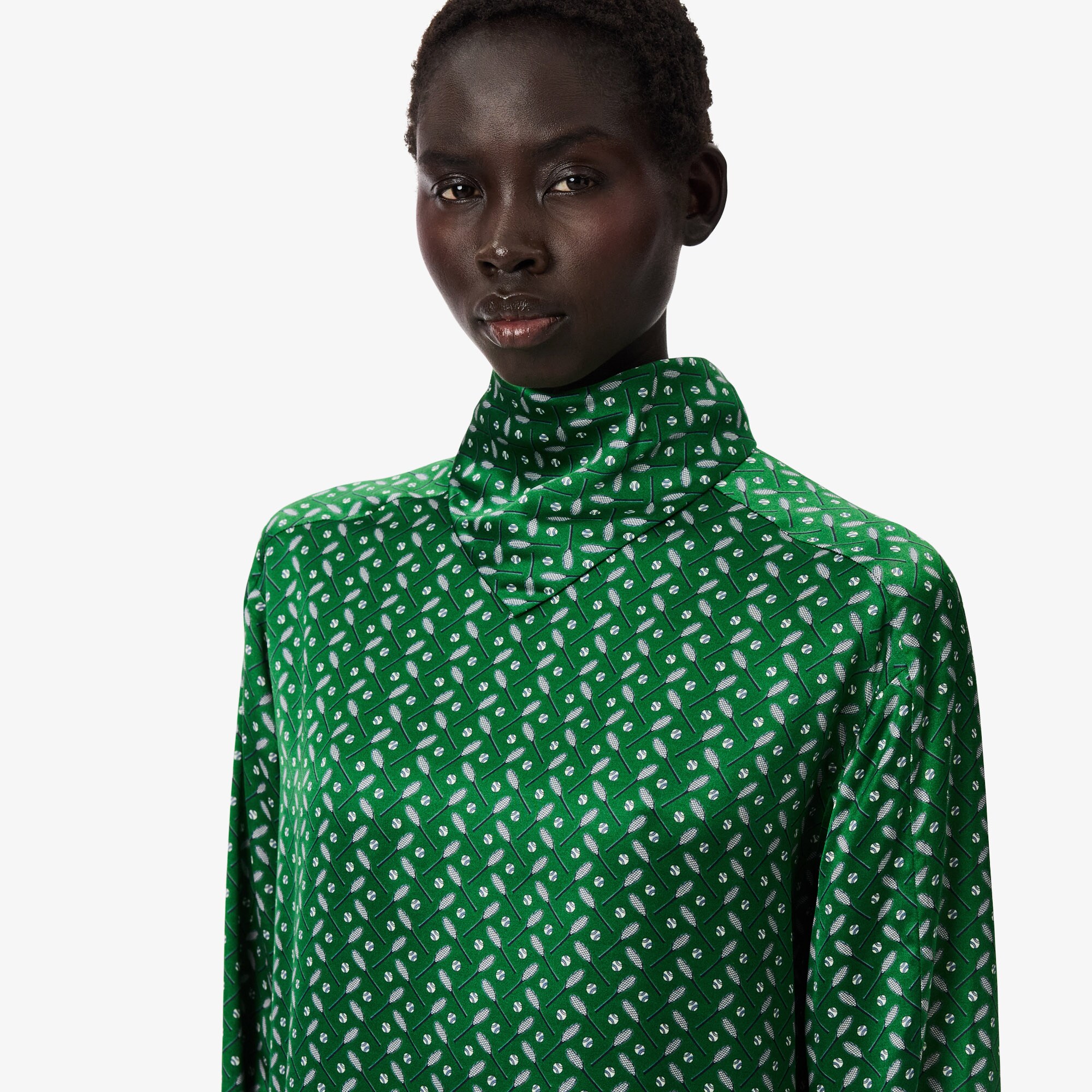 Runway Printed Satin Scarf Neck Dress image number 1