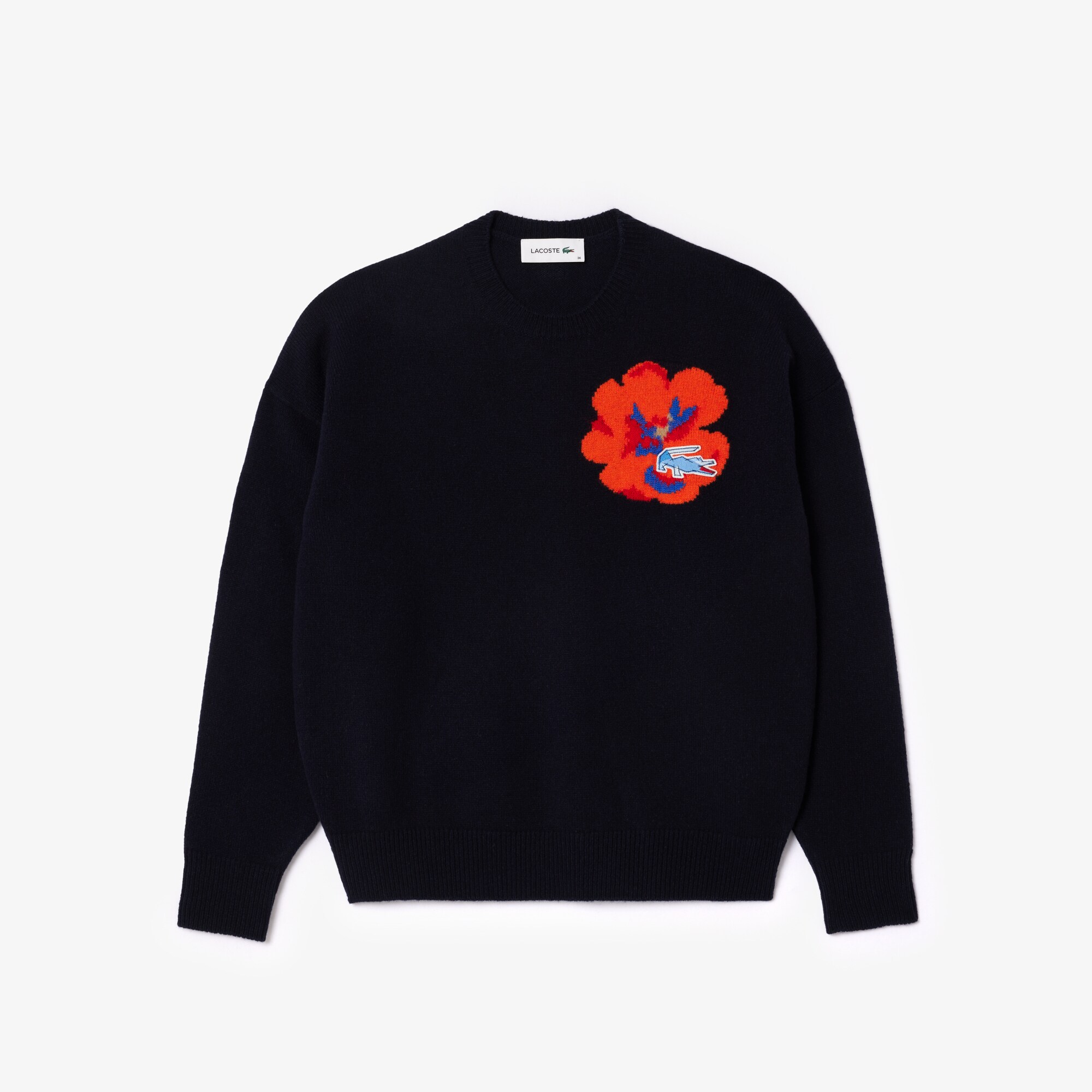 Intarsia Flower Motif Wool Sweater image number 3