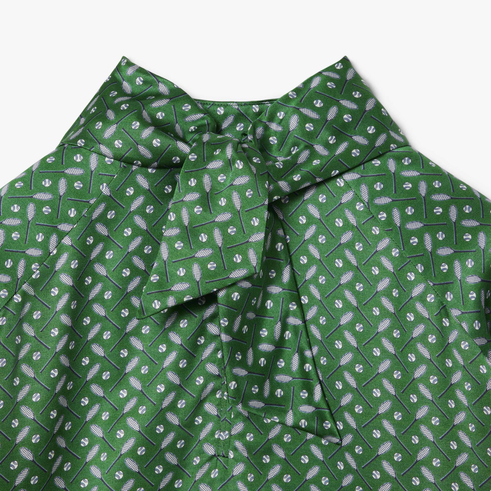 Runway Printed Satin Scarf Neck Dress image number 7