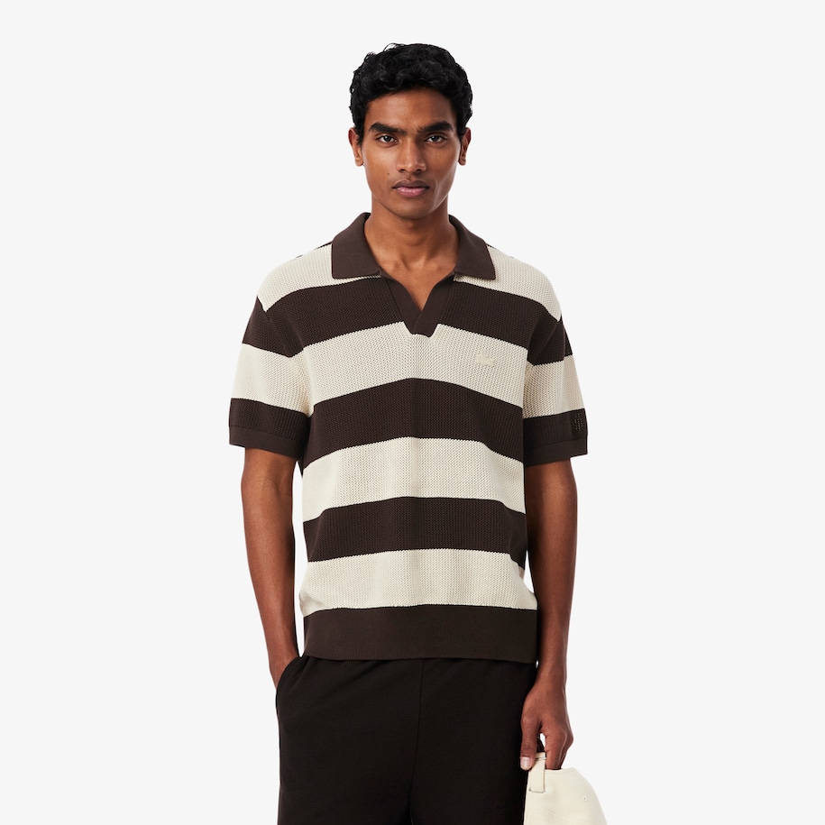 Short Sleeved Striped Polo Collar Sweater image number 0