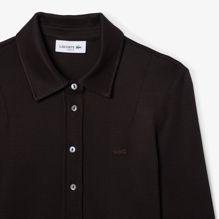 Slim Fit Long Sleeved Piqu&eacute; Polo Shirt image number 4