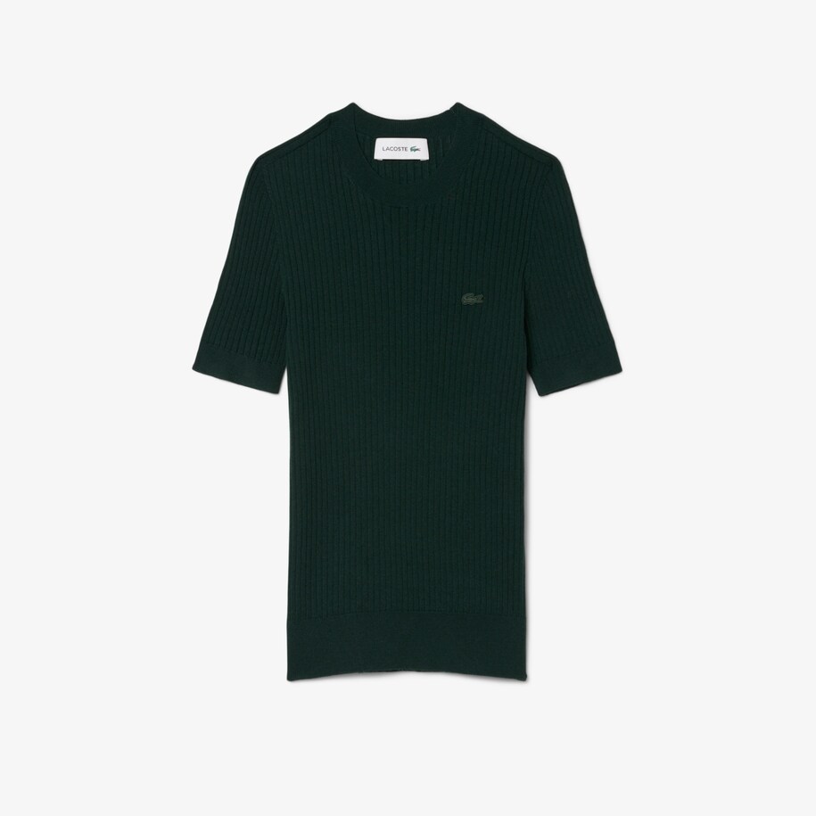 Short Sleeved Merino Wool Rib Knit Sweater image number 3