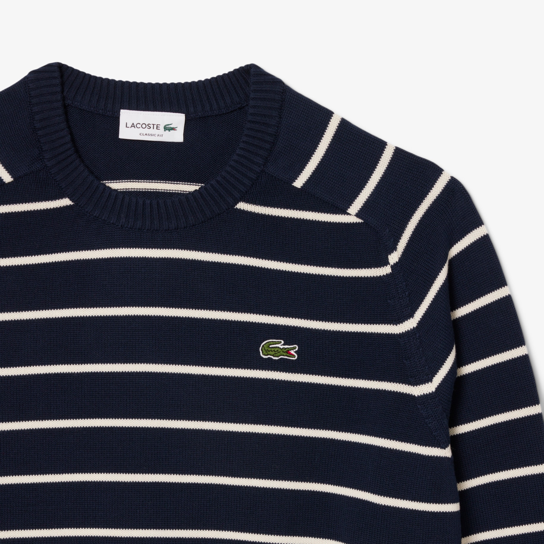 Striped 3D Knit Cotton Crew Neck Sweater image number 4