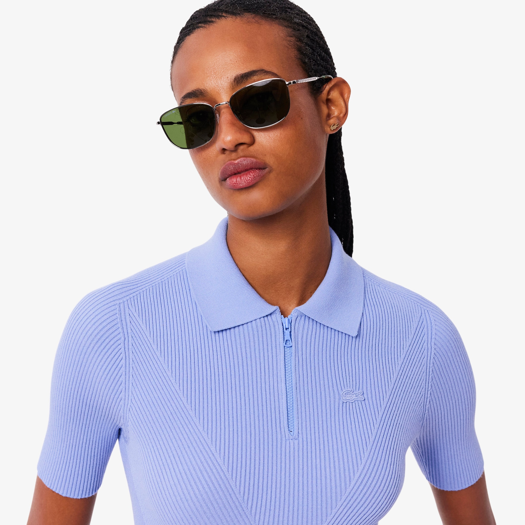 Kaos Polo Wanita Rajut Stripe 3D image number 1