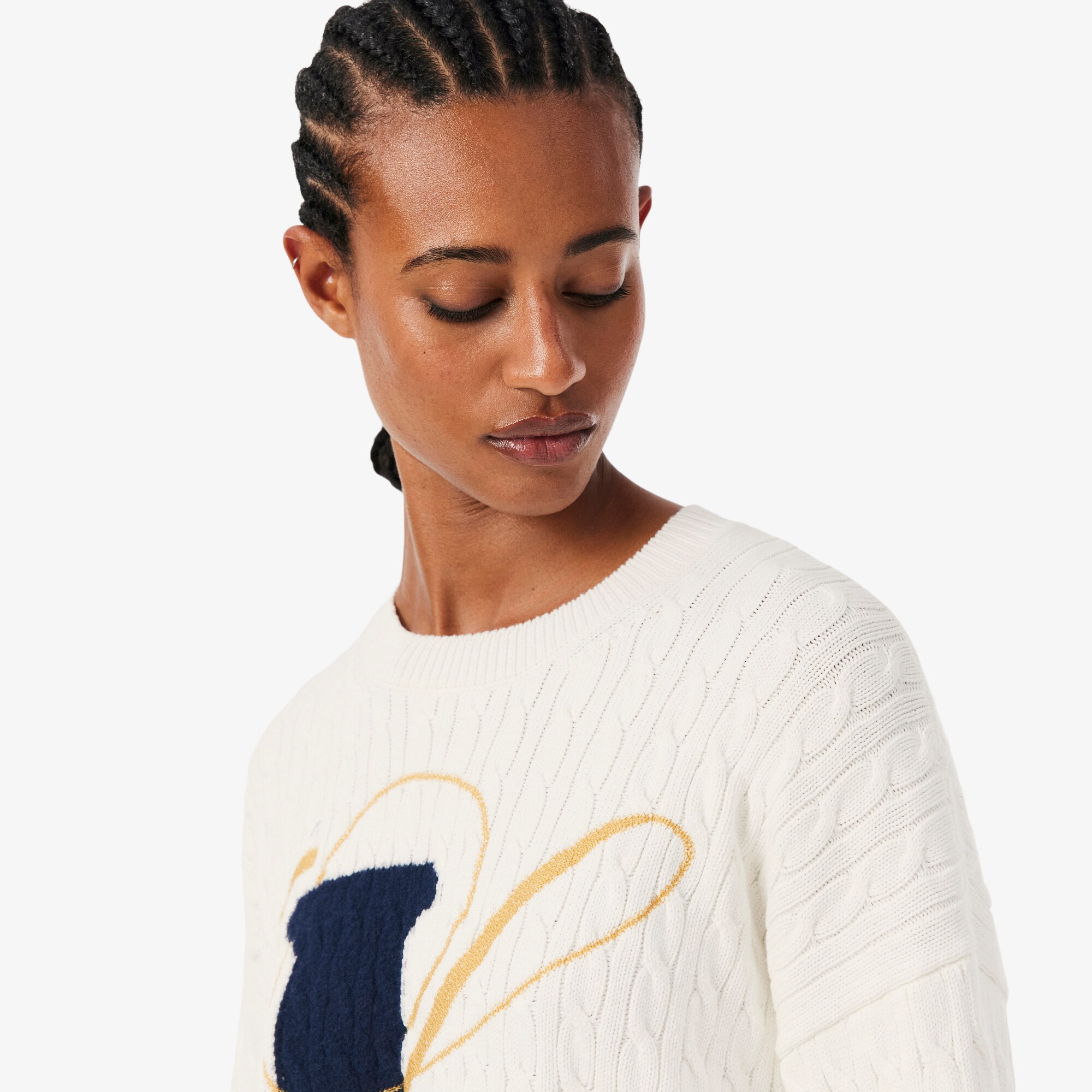 Sweater Embroidered Intarsia Cable Knit image number 1