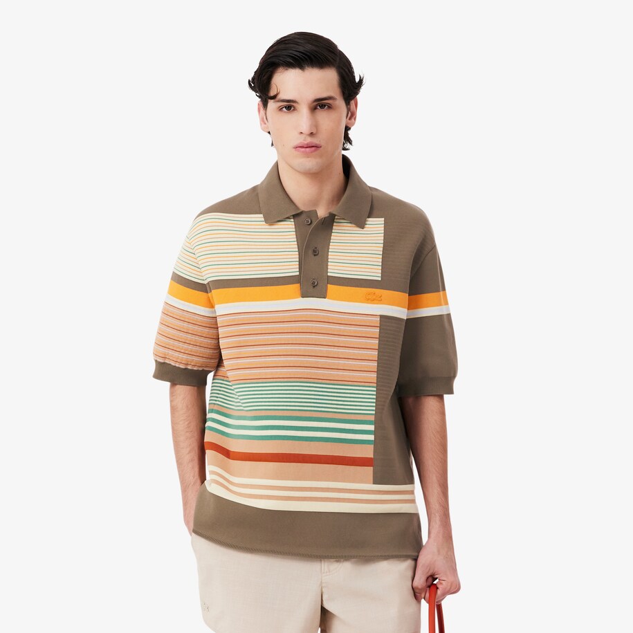 Sweater Kerah Polo Tekstur Bergaris Runway image number 0