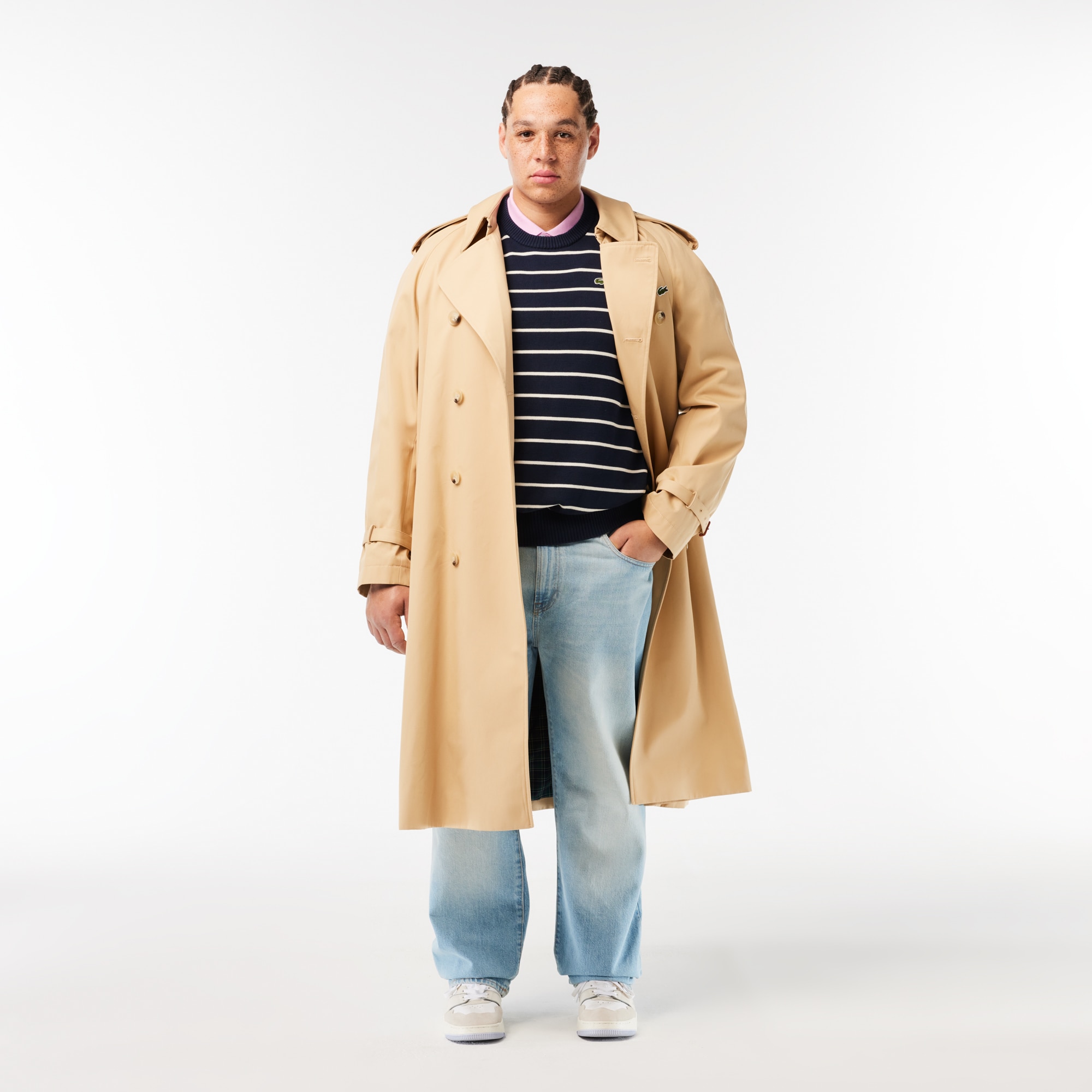 Striped 3D Knit Cotton Crew Neck Sweater image number 6