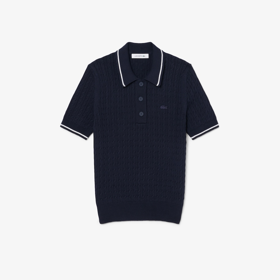 Sweater Striped Cable Knit Kerah Polo image number 0