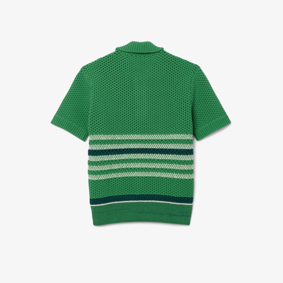 Sweater Kerah Polo Garis Renda Runway image number 4