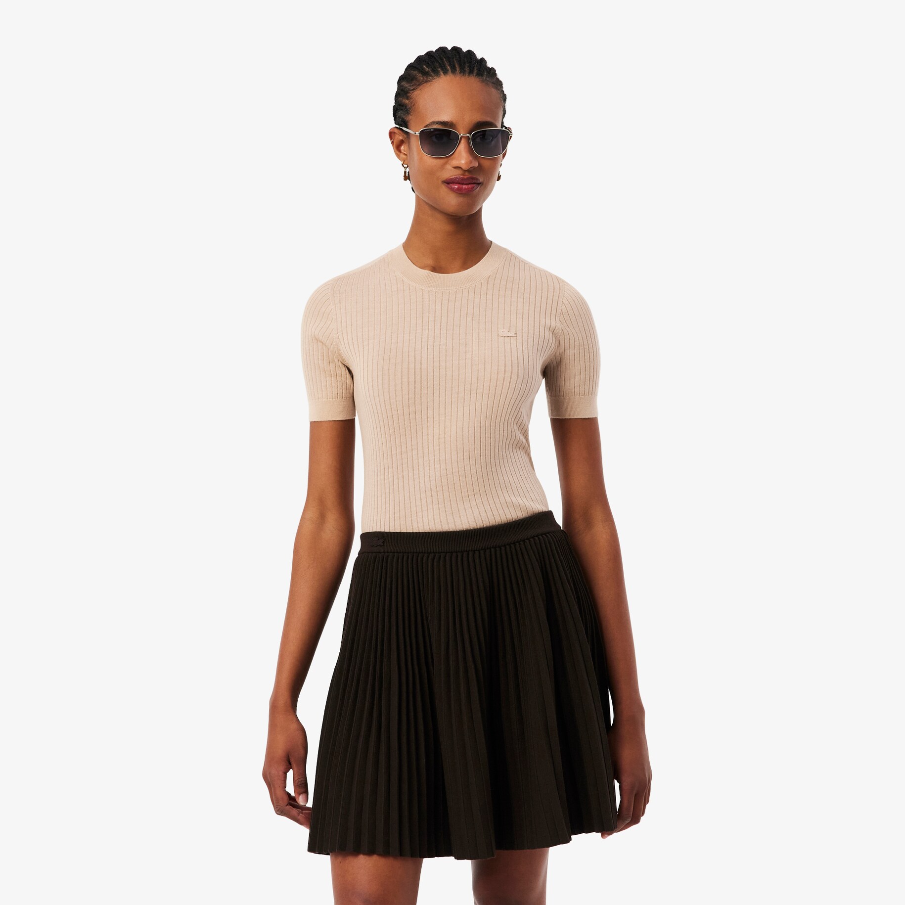 Short Sleeved Merino Wool Rib Knit Sweater image number 0