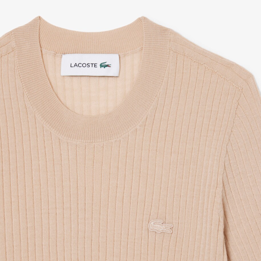 Short Sleeved Merino Wool Rib Knit Sweater image number 4