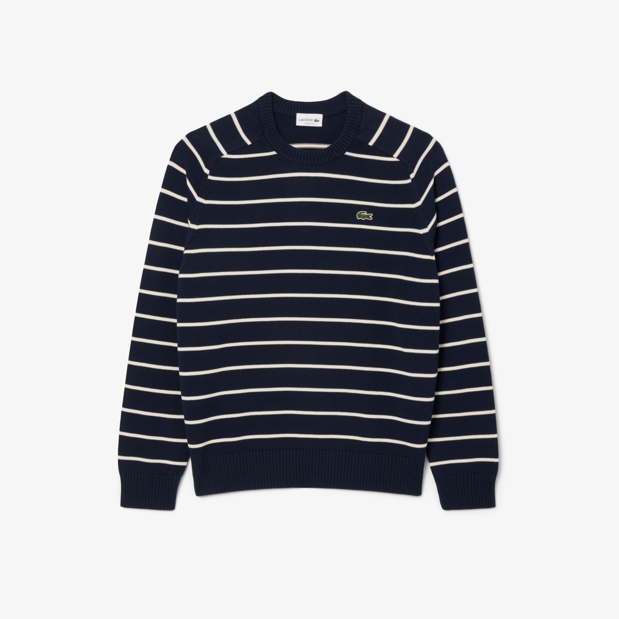 Striped 3D Knit Cotton Crew Neck Sweater image number 3