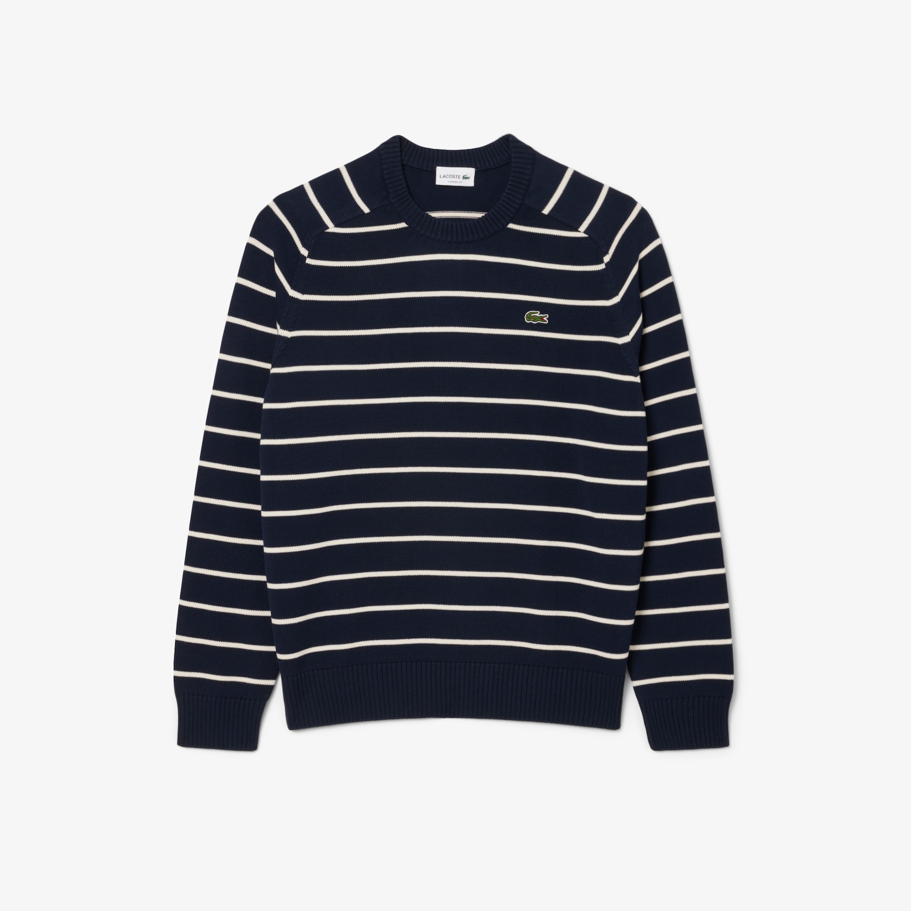 Striped 3D Knit Cotton Crew Neck Sweater image number 3
