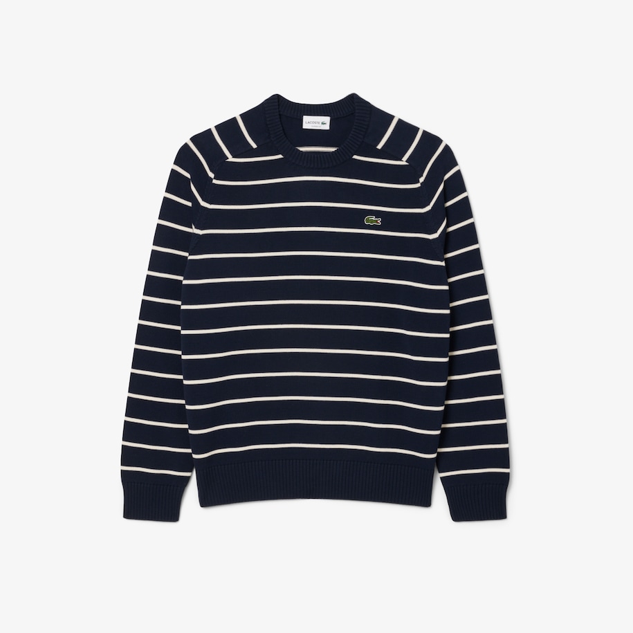 Striped 3D Knit Cotton Crew Neck Sweater image number 3