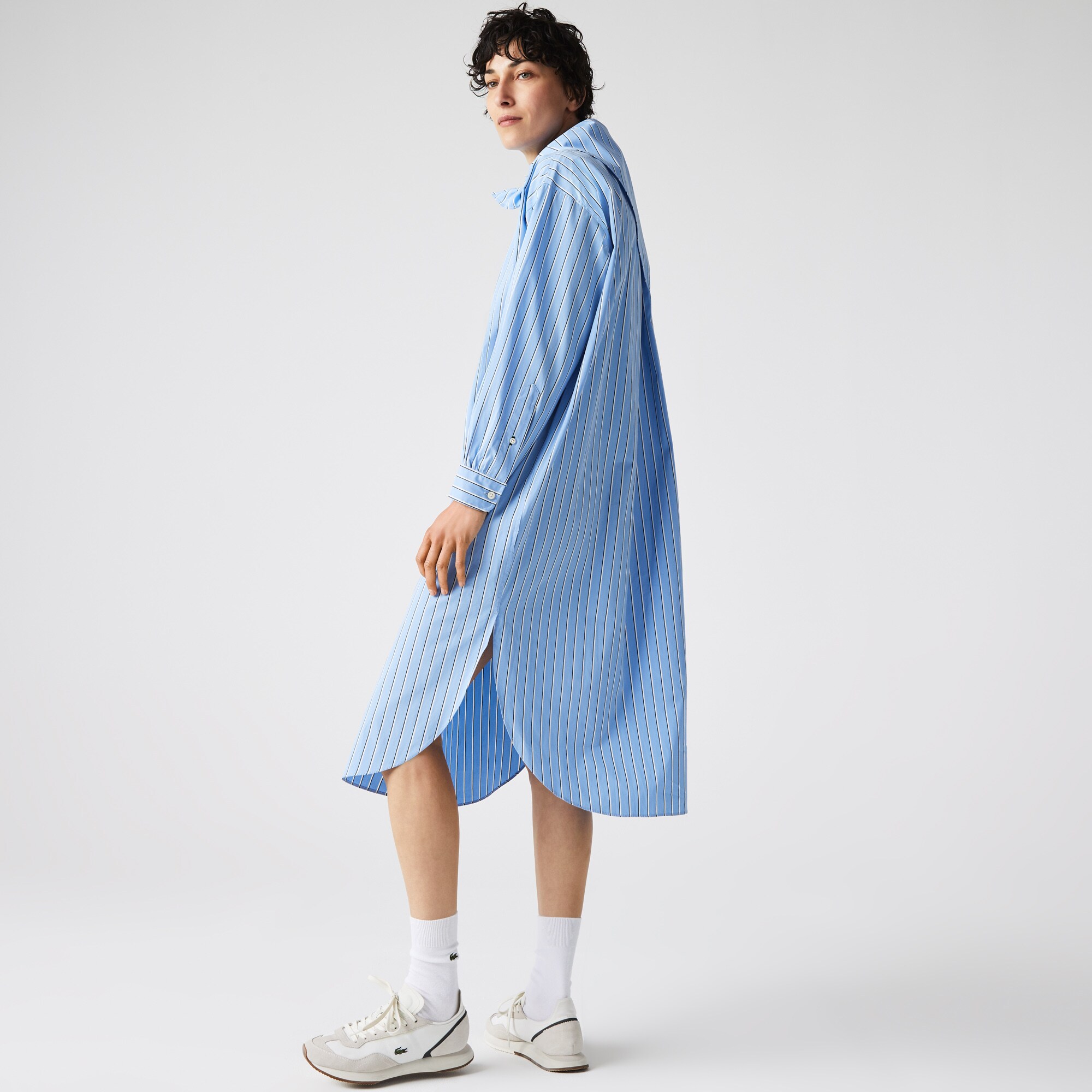 Loose Fit Striped Cotton Poplin Shirt Dress