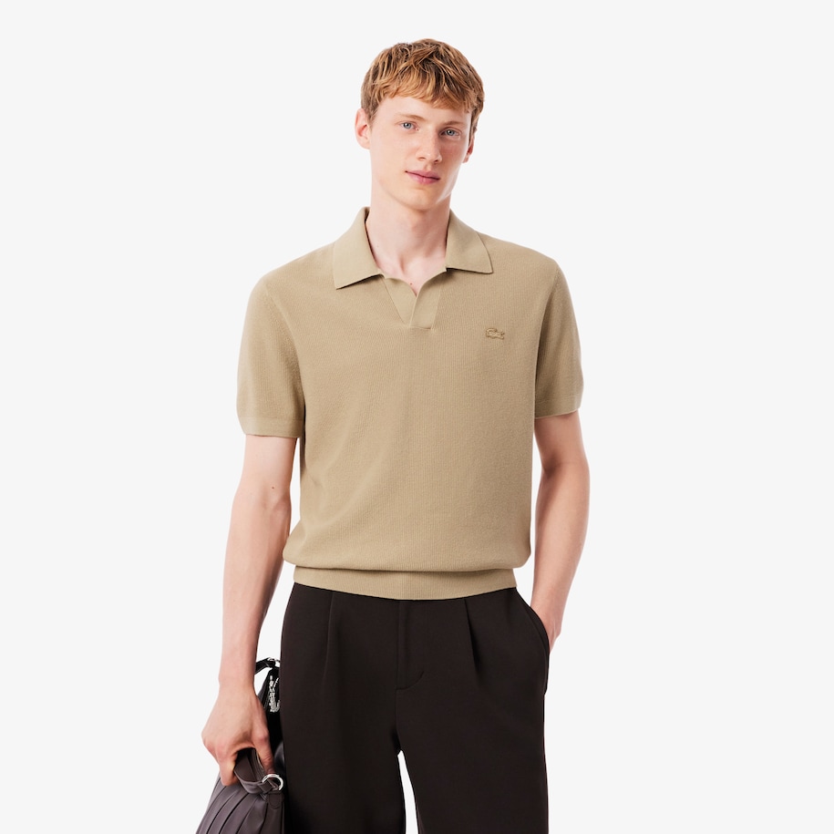 Cotton Blend Open Polo Collar Sweater image number 0