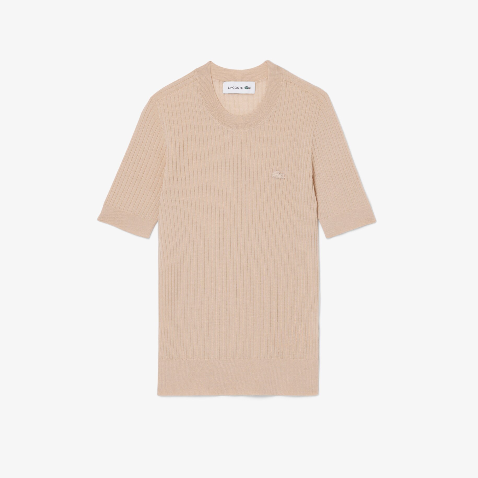 Short Sleeved Merino Wool Rib Knit Sweater image number 3