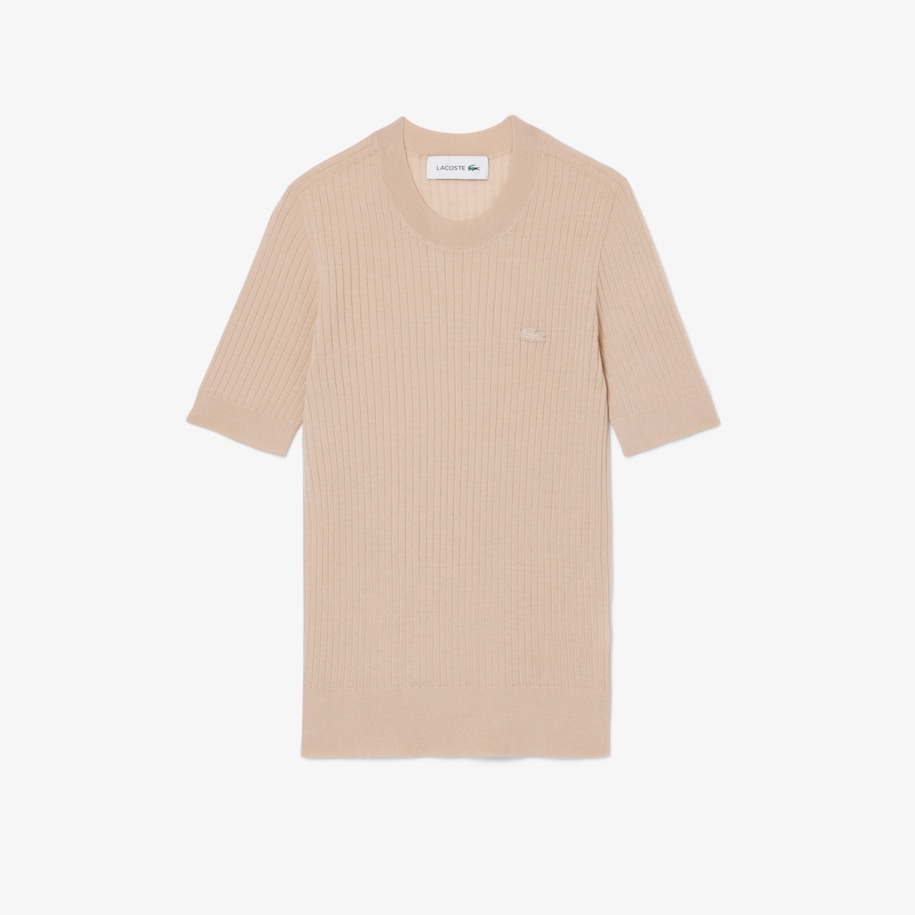 Short Sleeved Merino Wool Rib Knit Sweater image number 3