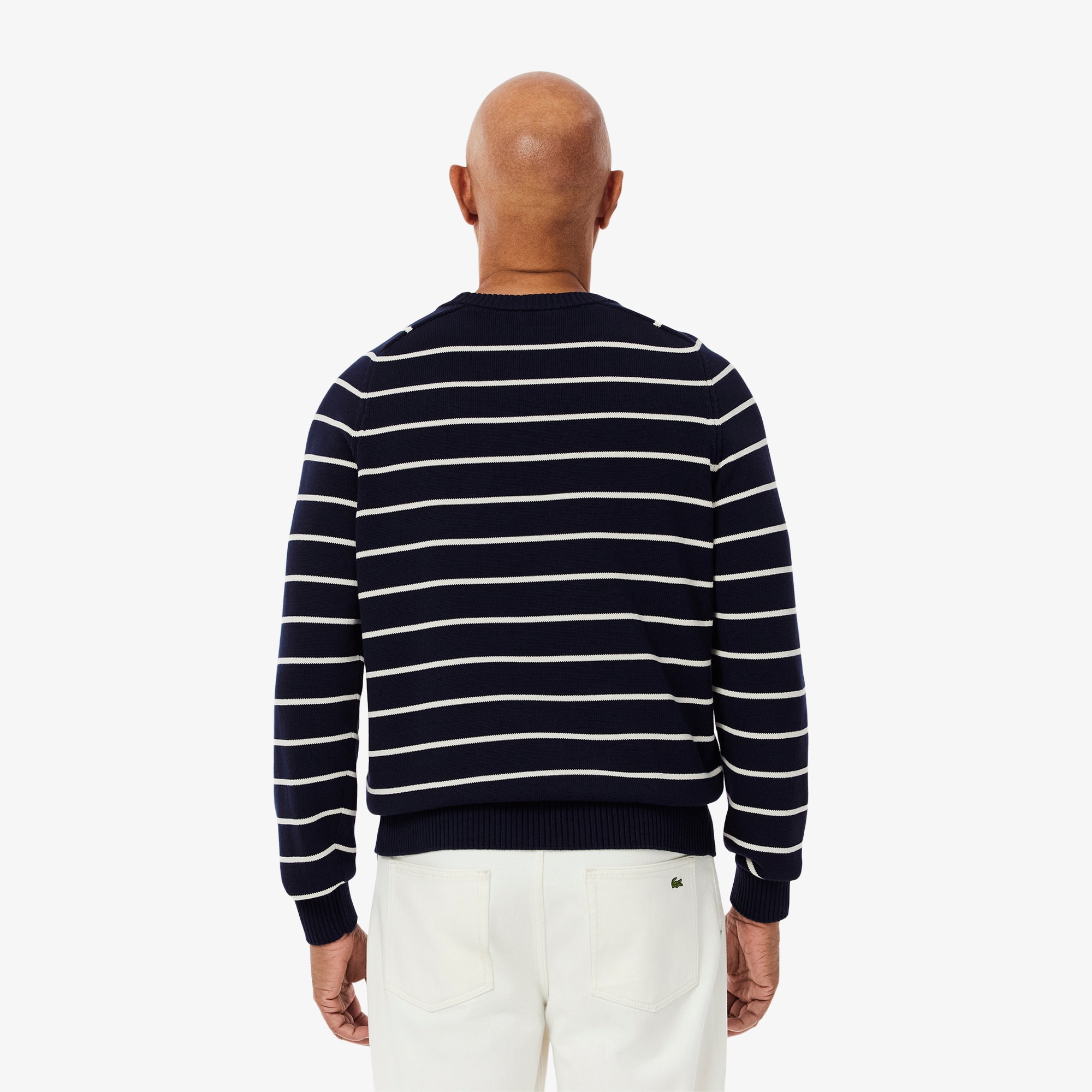 Striped 3D Knit Cotton Crew Neck Sweater image number 2