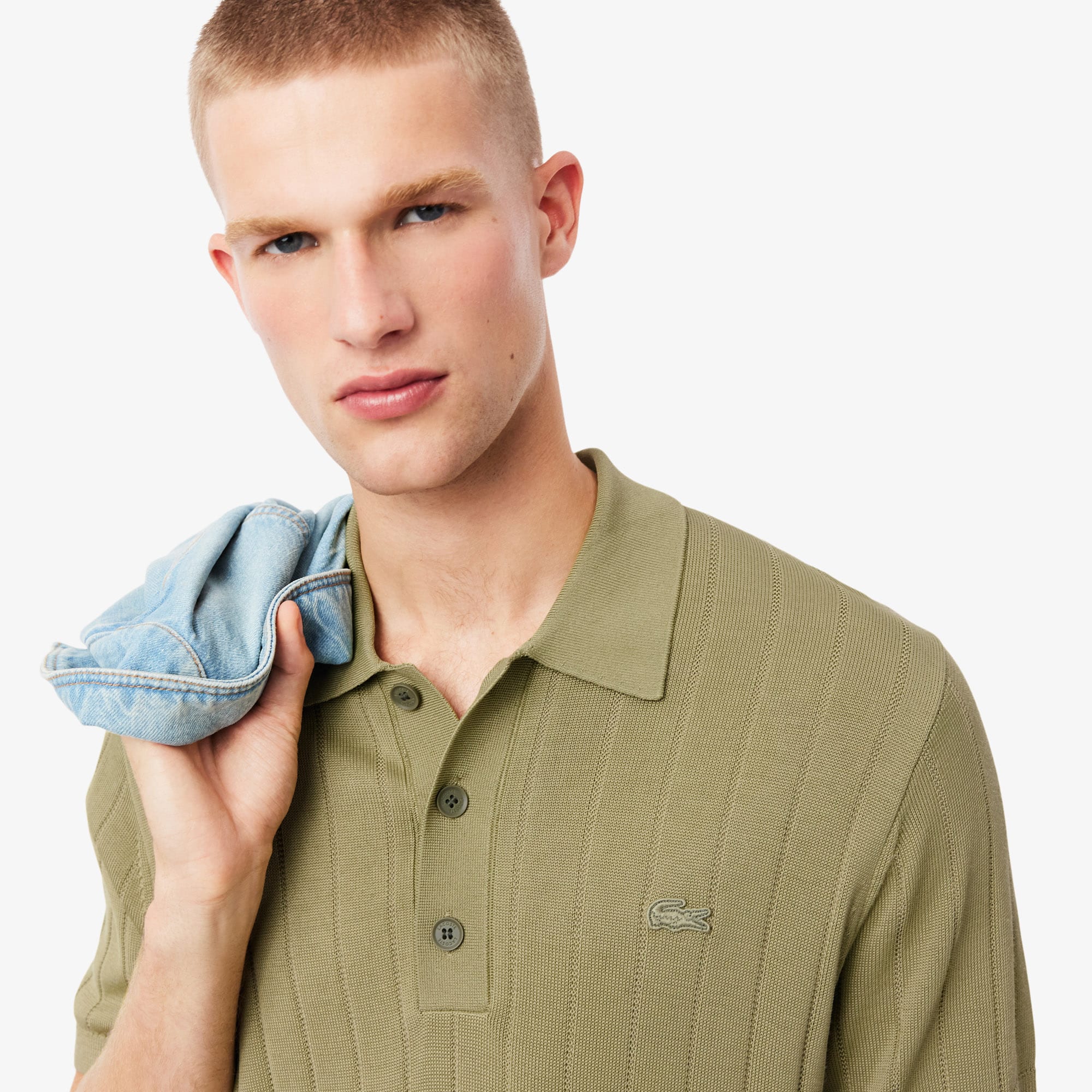 Sweater Kerah Polo Rajut Stripe Fluid image number 1