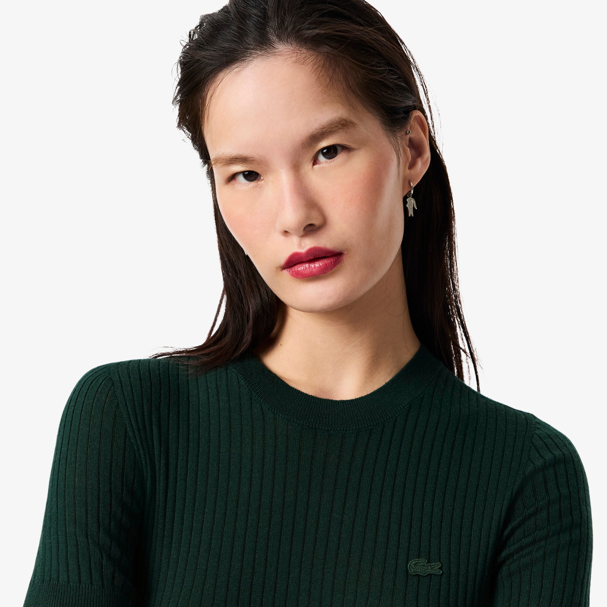 Short Sleeved Merino Wool Rib Knit Sweater image number 1