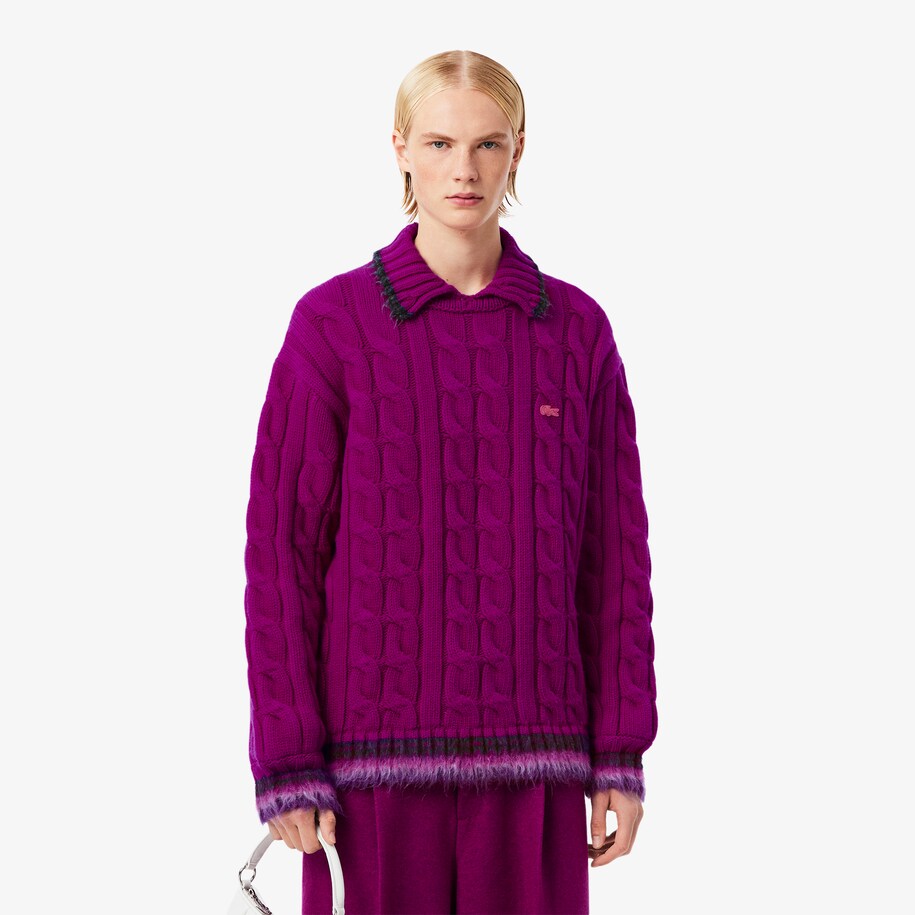 Sweater Rajut Kabel Kerah Polo Wol Runway image number 0