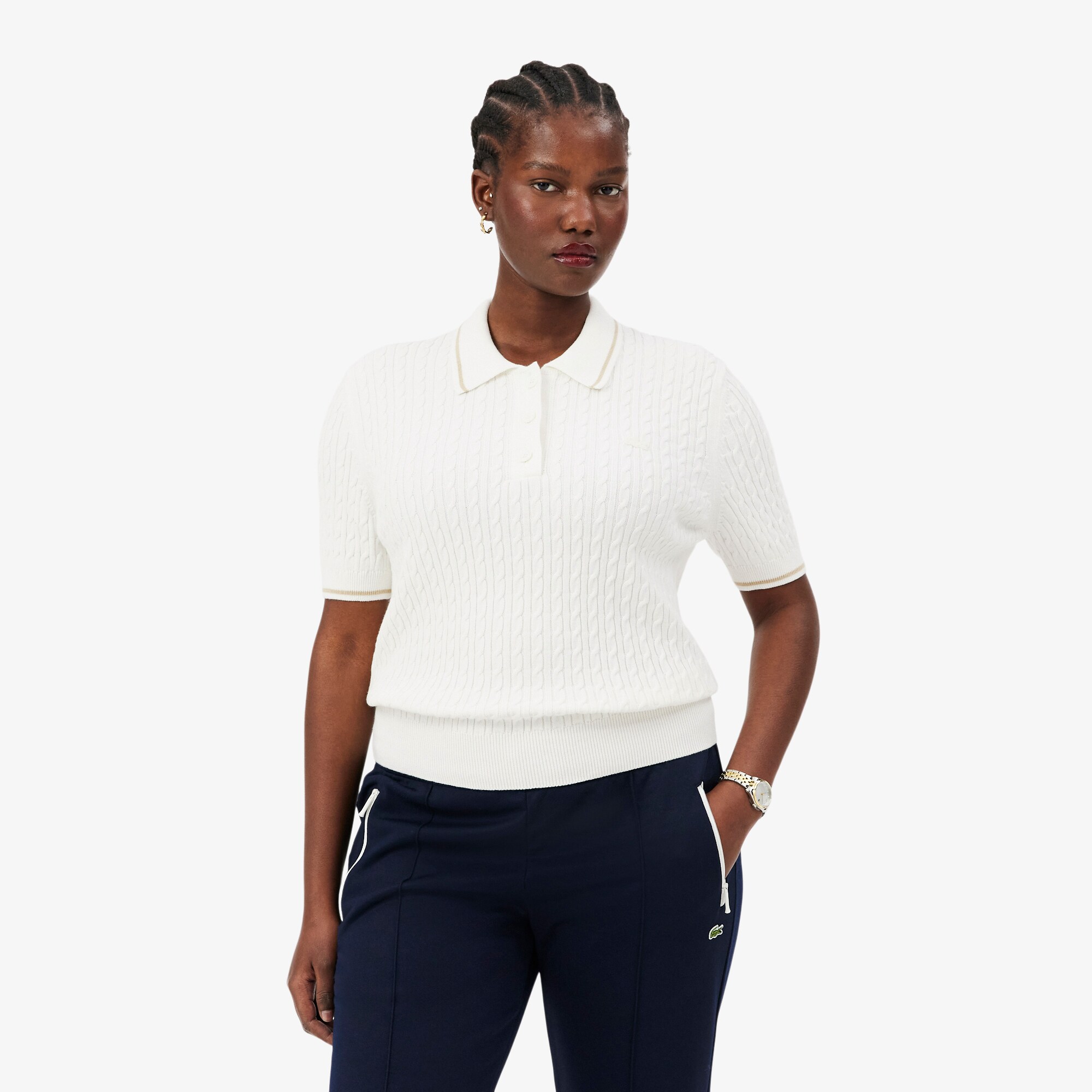 Sweater Striped Cable Knit Kerah Polo image number 6