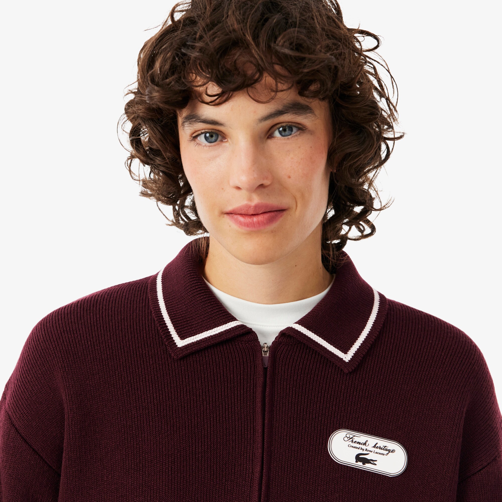Sweater Badge Aksen Tennis Heritage Kerah Polo Resleting image number 1