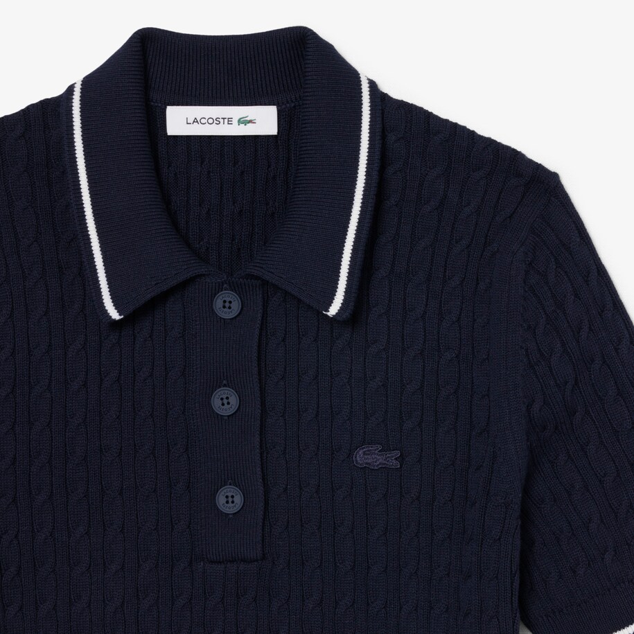 Sweater Striped Cable Knit Kerah Polo image number 1