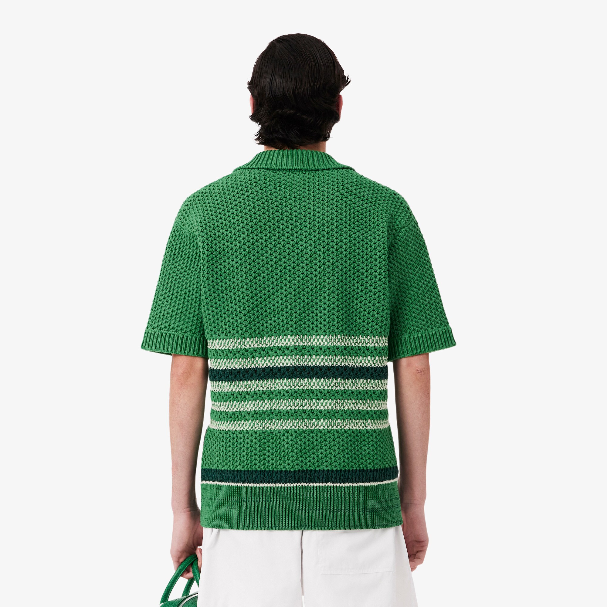 Sweater Kerah Polo Garis Renda Runway image number 2