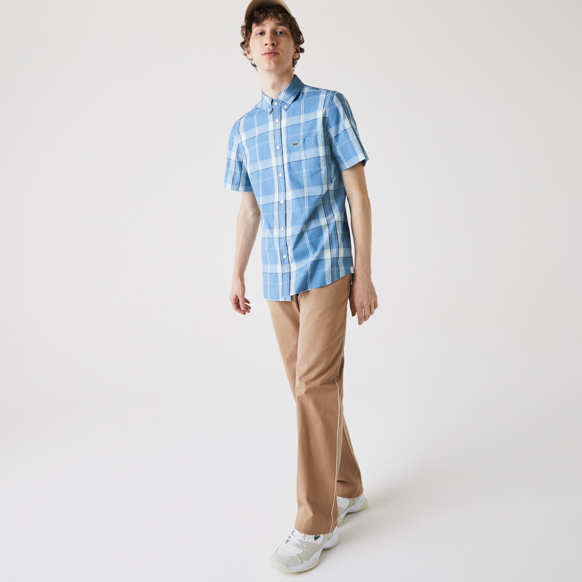 Large Checkered Pattern Cotton Poplin Shirt