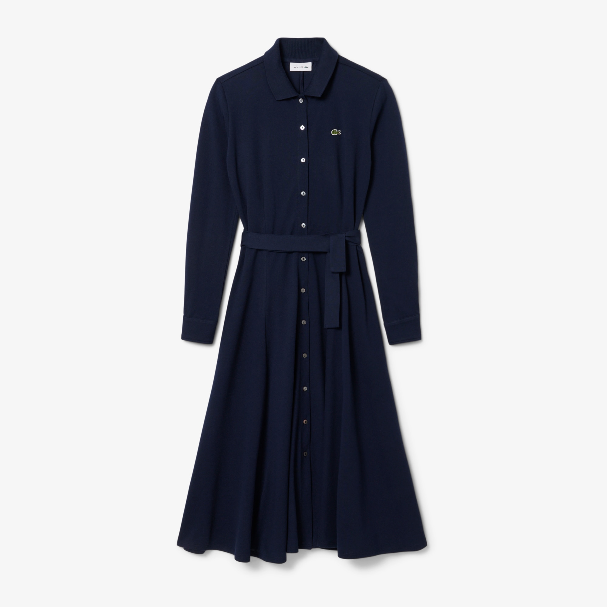 Polo Collar Belted Petit Piqu&eacute; Dress image number 3