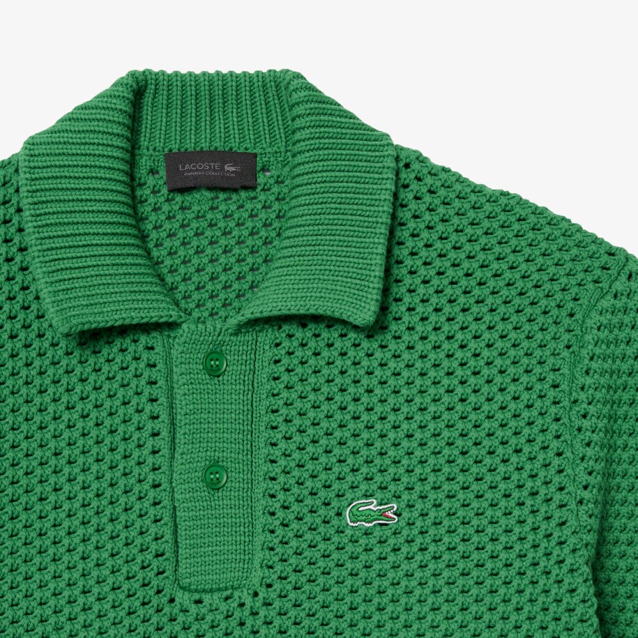 Sweater Kerah Polo Garis Renda Runway image number 5