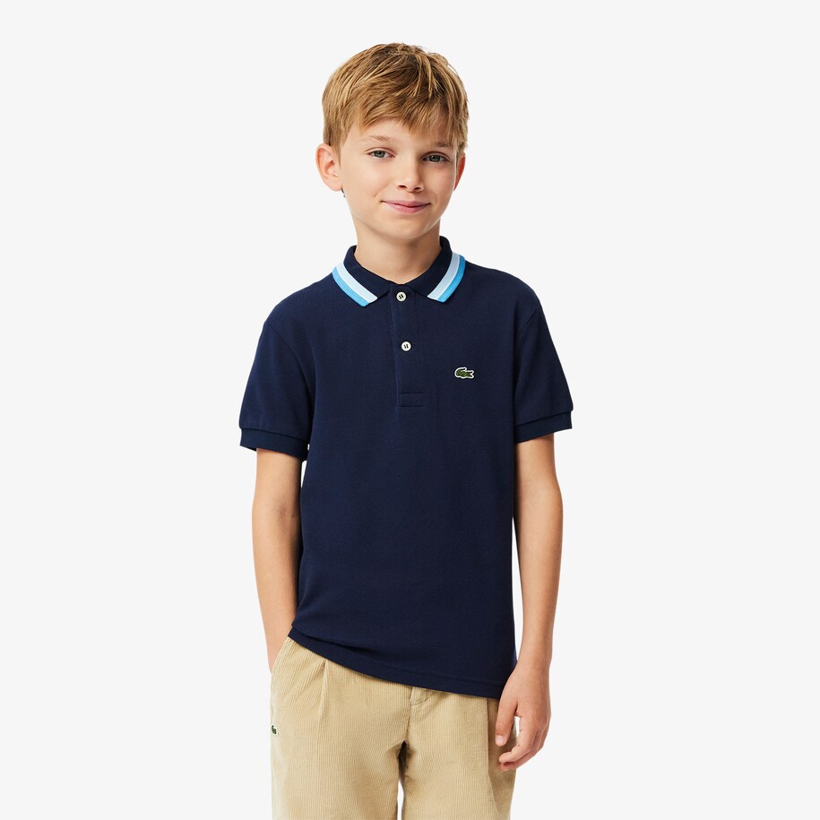 Stripe Collar Petit Piqu&eacute; Polo Shirt image number 0