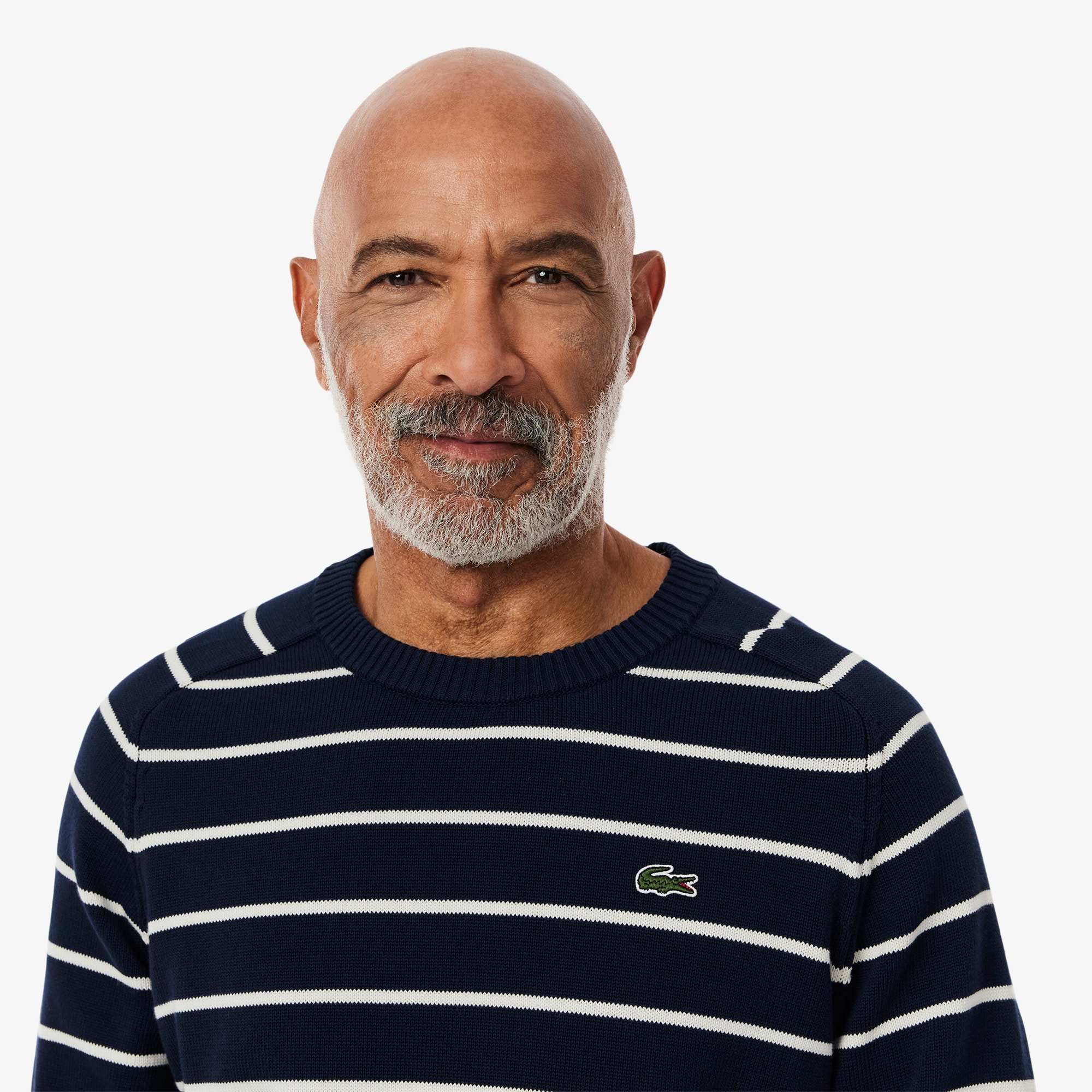 Striped 3D Knit Cotton Crew Neck Sweater image number 1