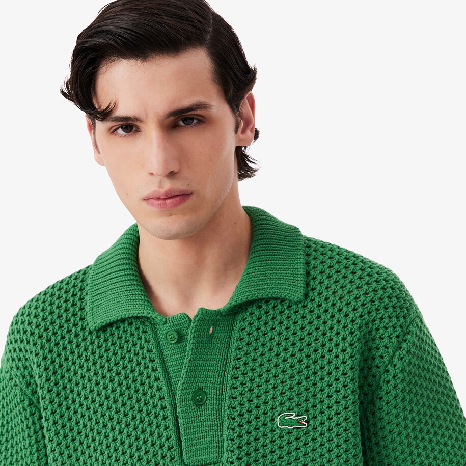Sweater Kerah Polo Garis Renda Runway image number 1