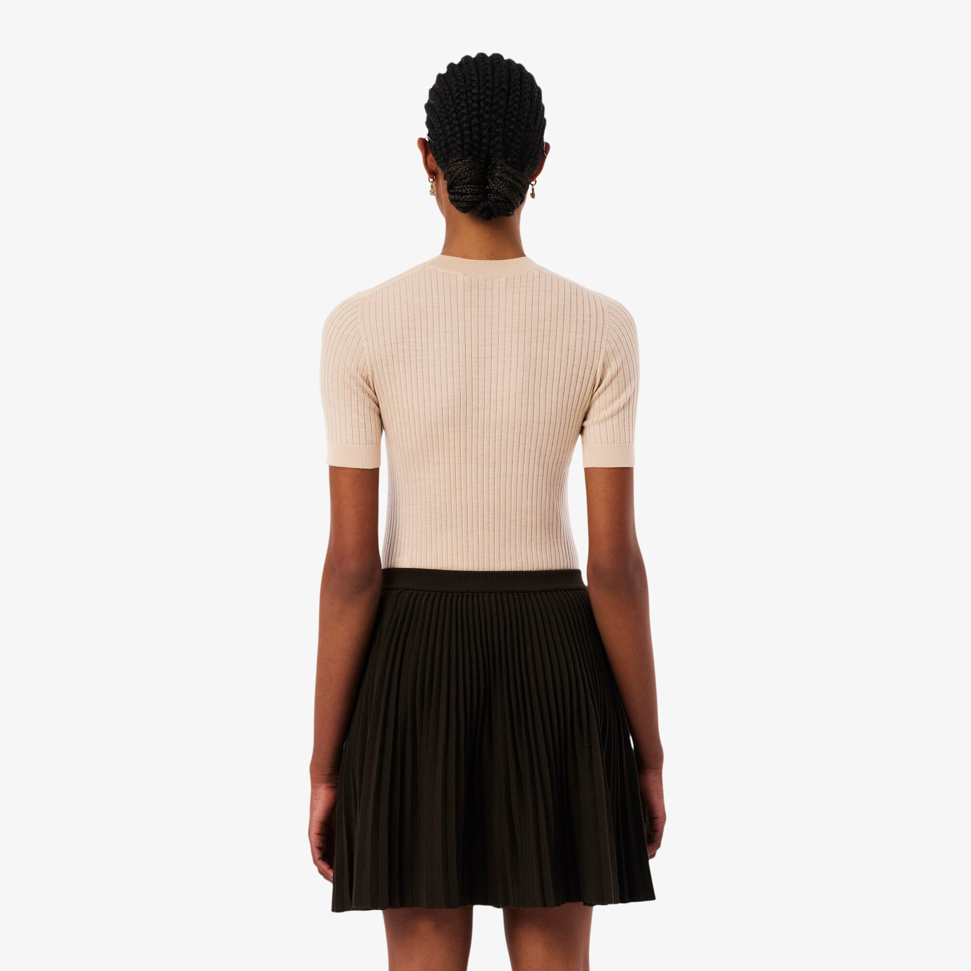 Short Sleeved Merino Wool Rib Knit Sweater image number 2
