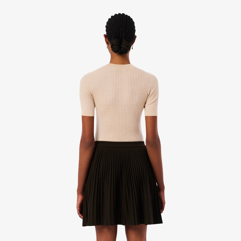 Short Sleeved Merino Wool Rib Knit Sweater image number 2