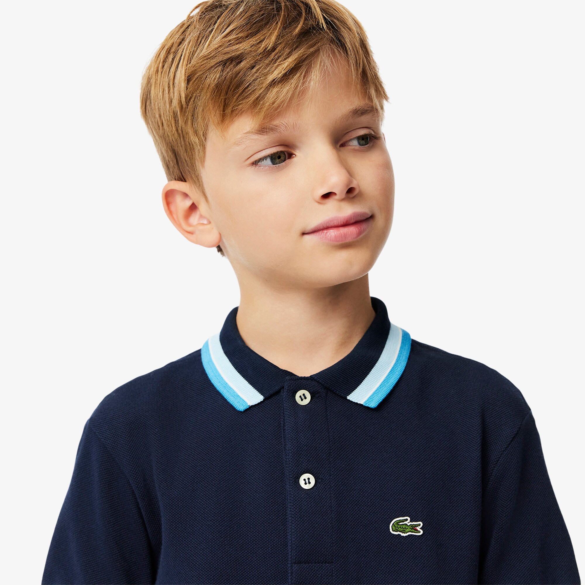 Stripe Collar Petit Piqu&eacute; Polo Shirt image number 1