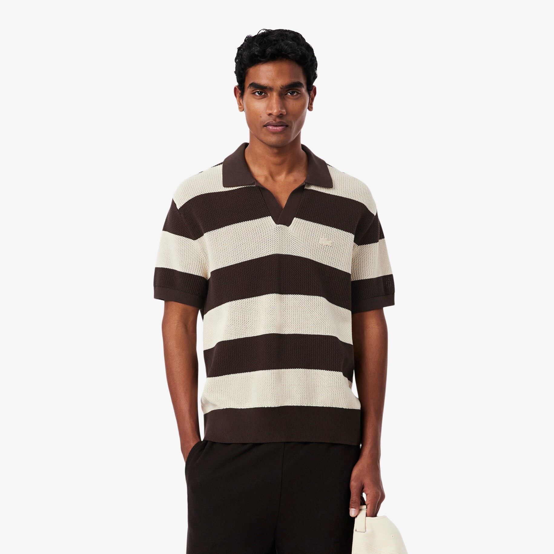 Sweater Pria Striped Lengan Pendek Kerah Polo image number 0