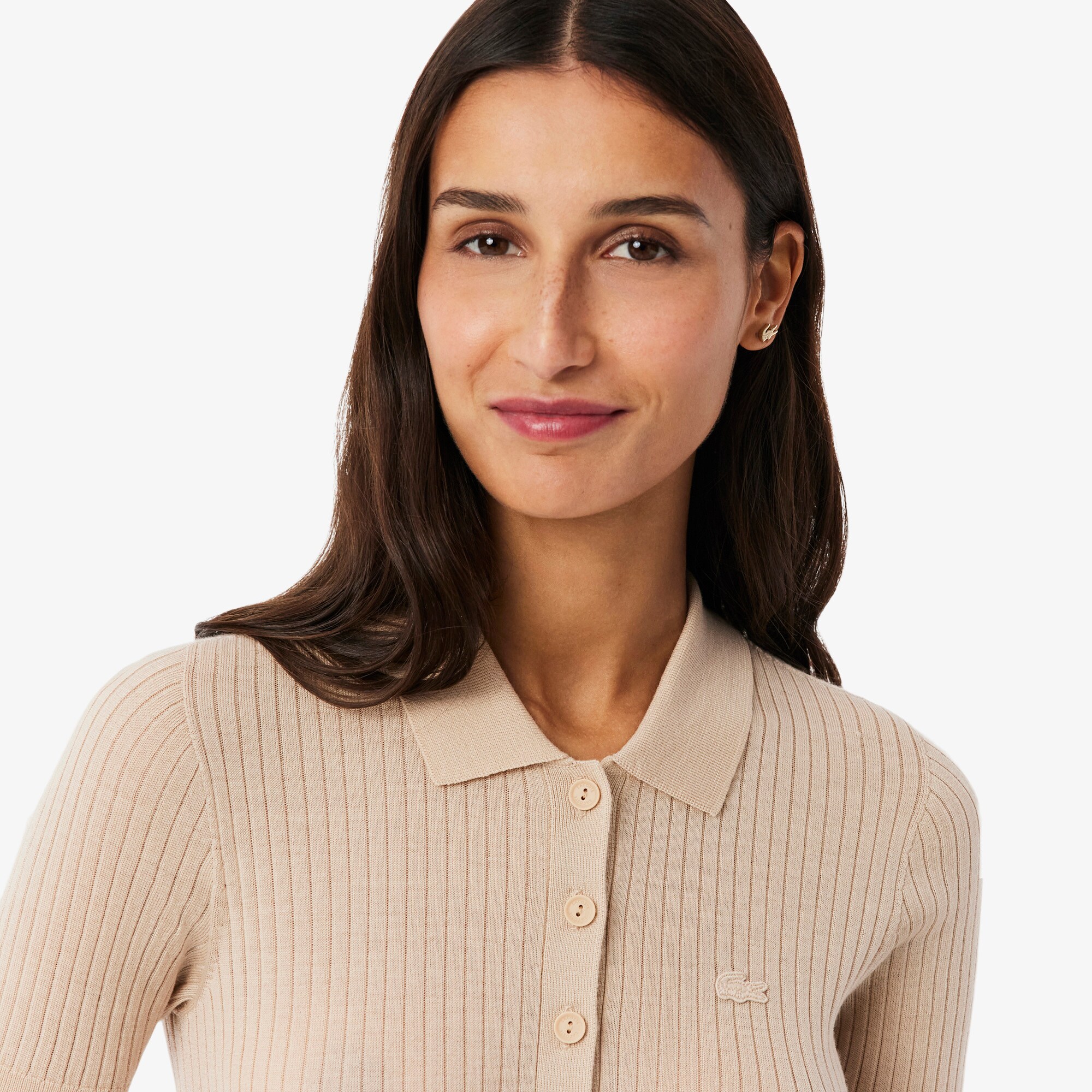 3D Rib Knit Polo Collar Merino Wool Sweater image number 1