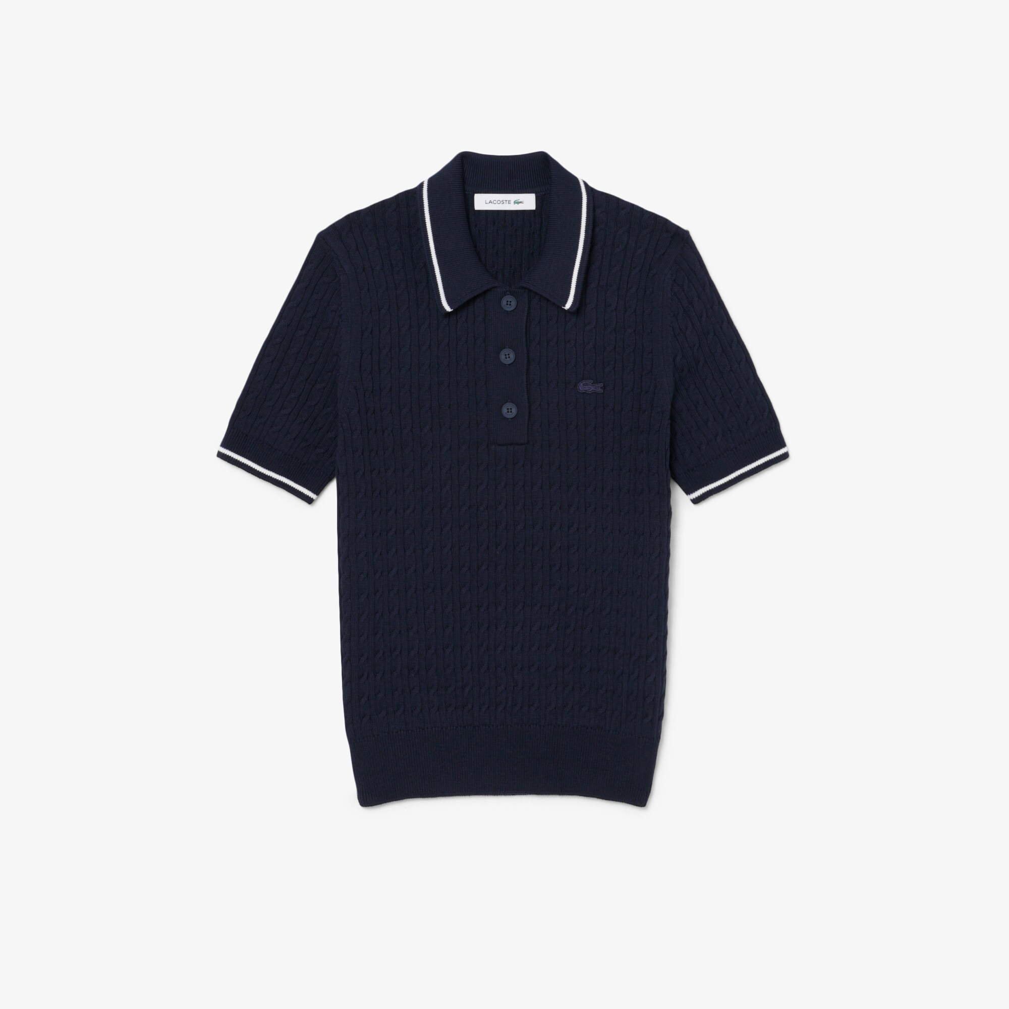 Striped Cable Knit Polo Collar Sweater image number 3