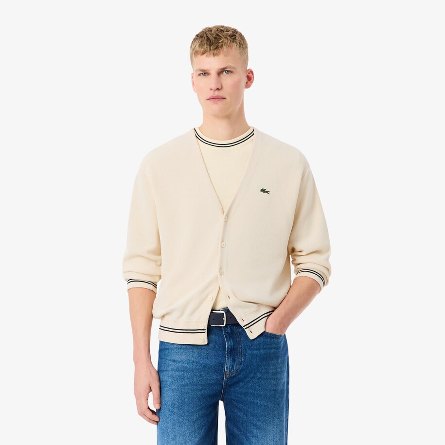 Relaxed Fit Stripe Detail Cotton Cardigan image number 0