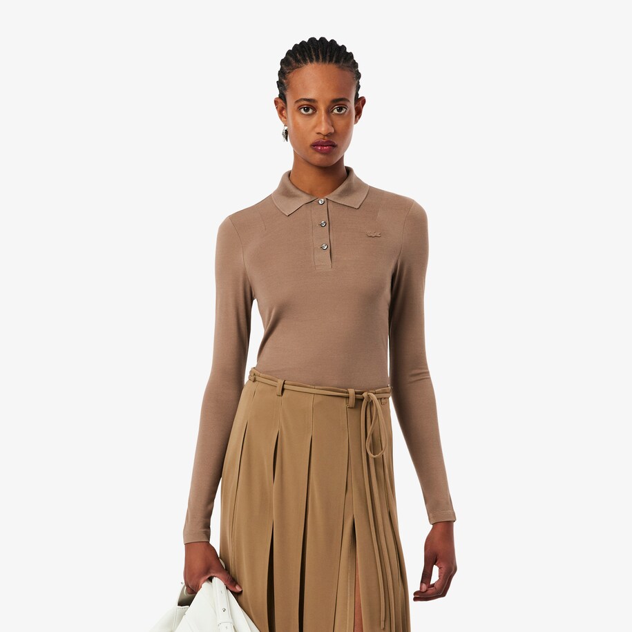 Runway Slim Fit Long Silk Sleeved Polo Shirt image number 0