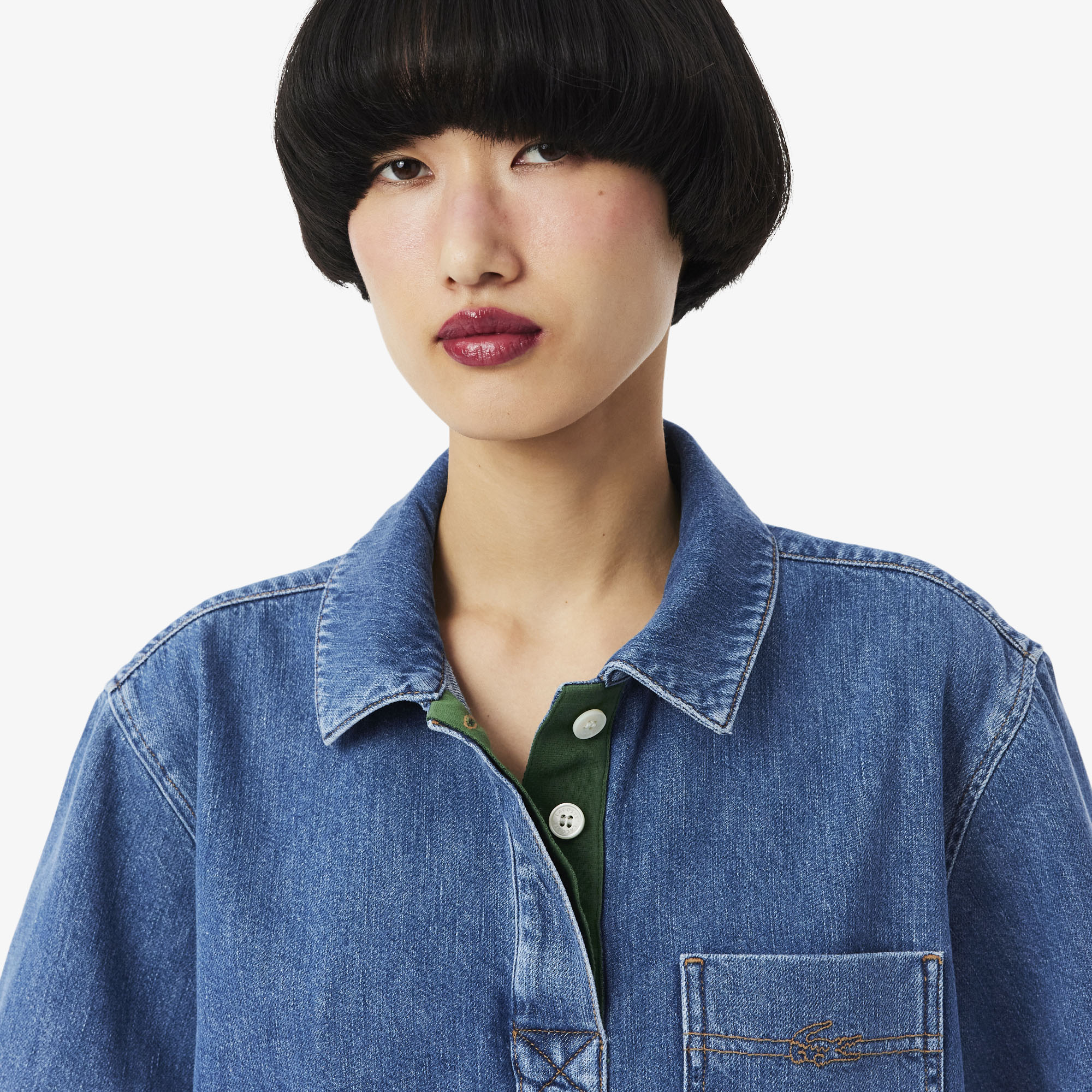 Oversized Lightweight Denim Polo Shirt image number 1